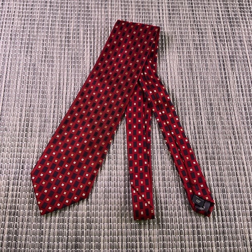 Daniel De Fasson Silk Tie Mens Red Black Gold Geometric Pattern Handmade 59x4
